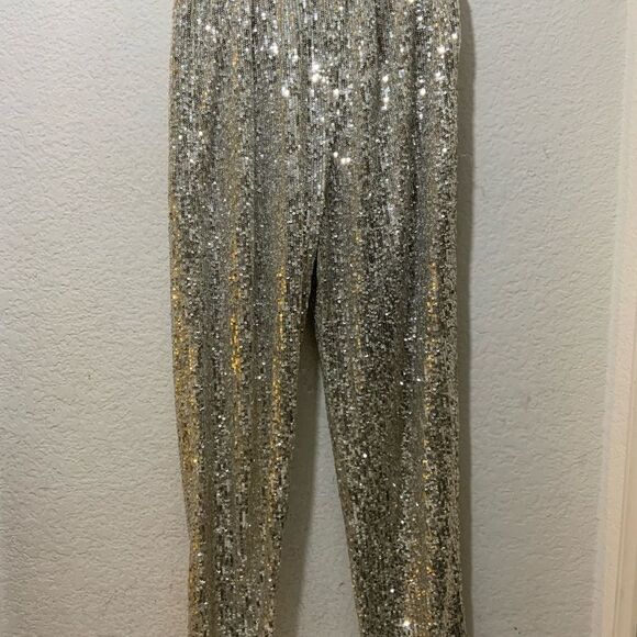 Loyd/Ford Palm Springs sequin snake Elastic High Rise Pants Beige Size 2 - Picture 2 of 6